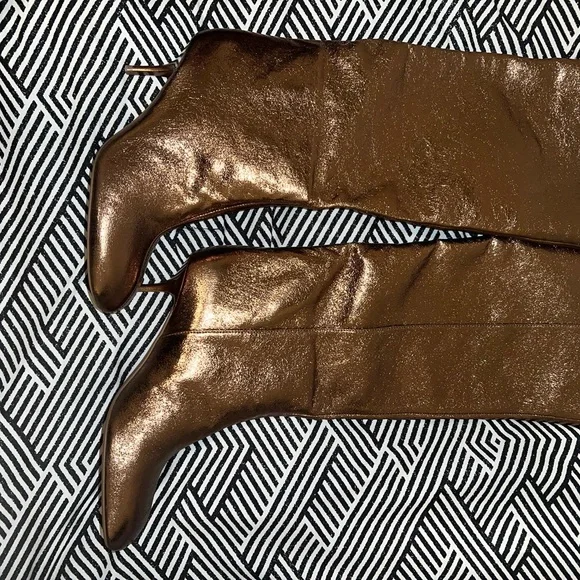 NWT Zara Shimmering Copper Heeled Boots - Picture 2 of 6